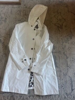 Jane Post White Double-Breasted Trench Coat with Black Buttons